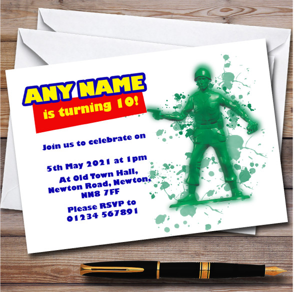Toy Soldier Toy Story Splatter Art Children's Birthday Party Invitations