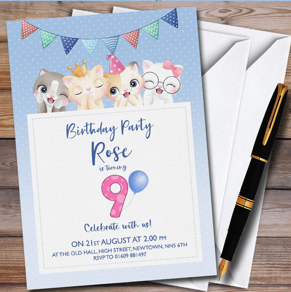 Kittens Cats 9Th Personalised Children's Kids Birthday Party Invitations