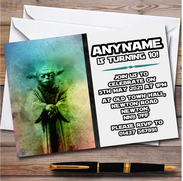 Star Wars Yoda Multicolour Smudge Children's Birthday Party Invitations