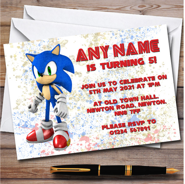 Sonic The Hedgehog Splatter Art Children's Birthday Party Invitations