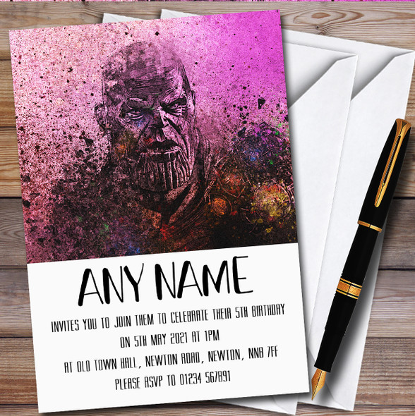 Thanos Purple Personalised Children's Kids Birthday Party Invitations