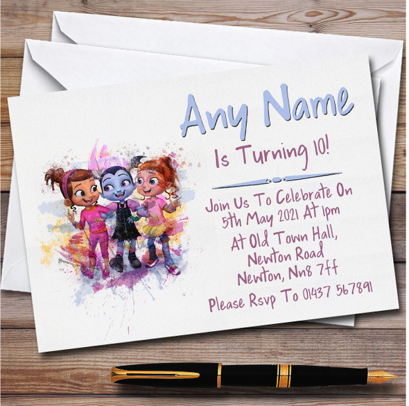 Vampirina Watercolour Splatter Children's Birthday Party Invitations