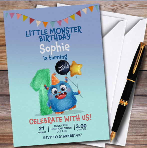 Monster 1St Personalised Children's Kids Birthday Party Invitations