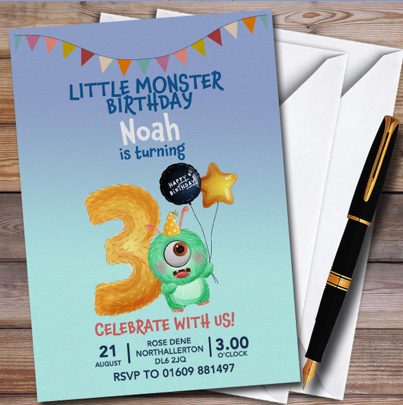 Monster 3Rd Personalised Children's Kids Birthday Party Invitations