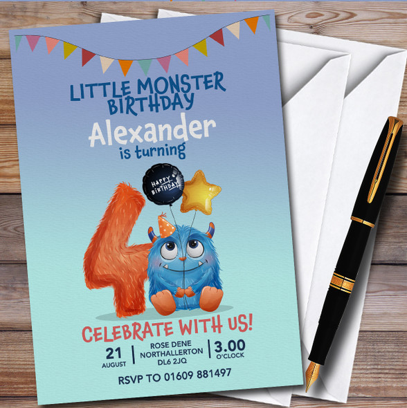 Monster 4Th Personalised Children's Kids Birthday Party Invitations