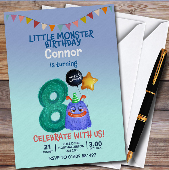Monster 8Th Personalised Children's Kids Birthday Party Invitations