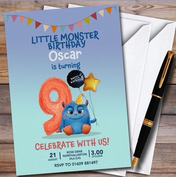 Monster 9Th Personalised Children's Kids Birthday Party Invitations