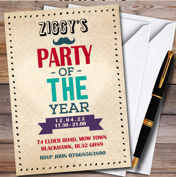 Vintage Party Of The Year Hipster Personalised Birthday Party Invitations