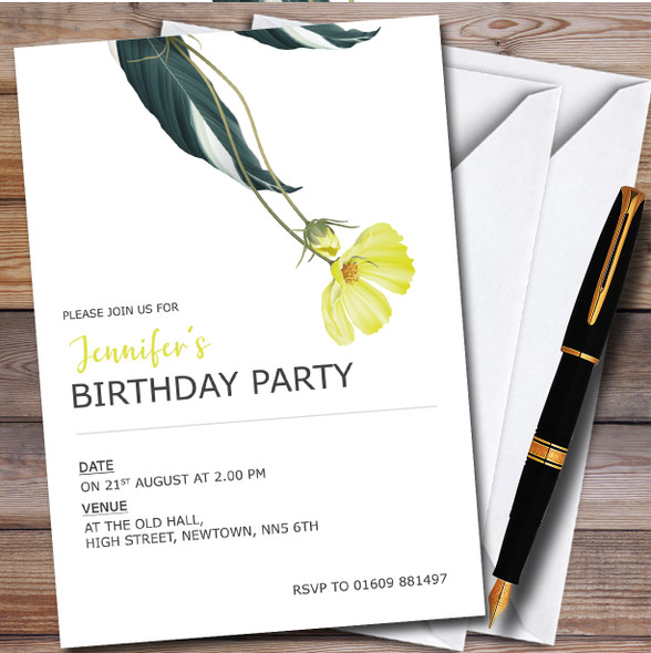 Modern Simple Yellow Flower Personalised Birthday Party Invitations