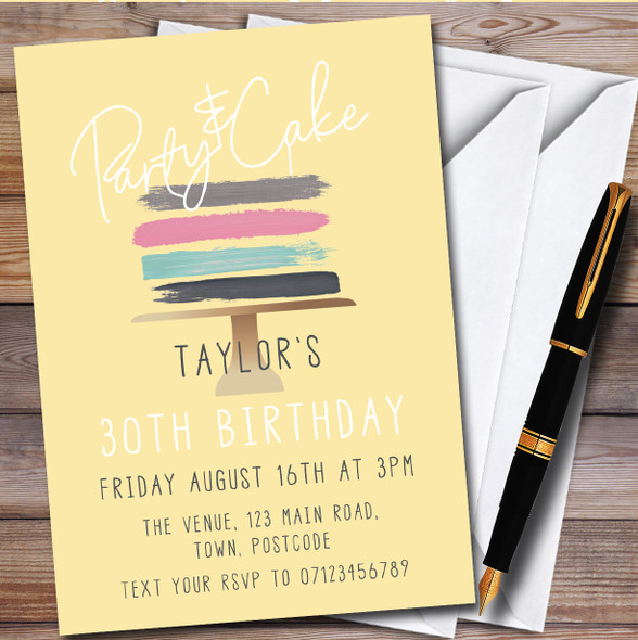 Modern Simple Yellow Cake Personalised Birthday Party Invitations