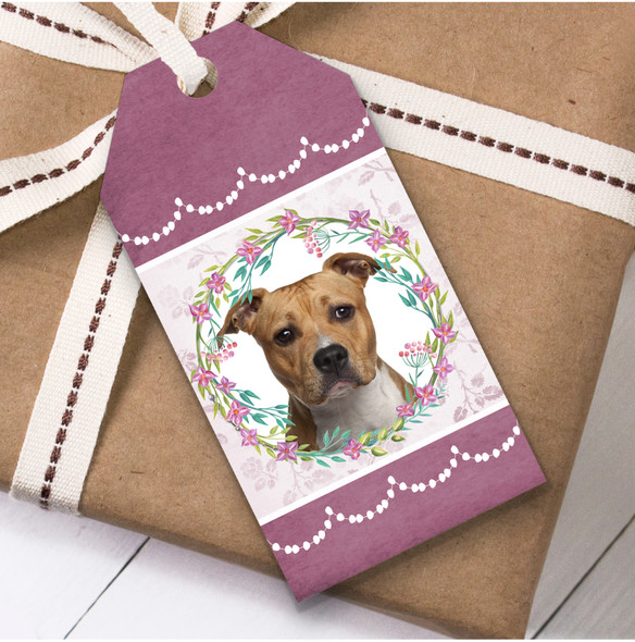 American Staffordshire Terrier Dog Pink Floral Birthday Present Favor Gift Tags