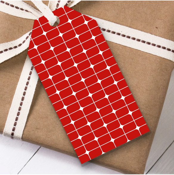 Red And White Lines And Tiny Diamond Squares Birthday Present Favor Gift Tags