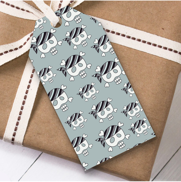 Light Blue Pirate Skull And Bones Children's Birthday Present Favor Gift Tags