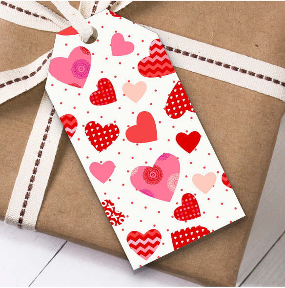 Random Heart Pink And Red Spots And Stripes Birthday Present Favor Gift Tags