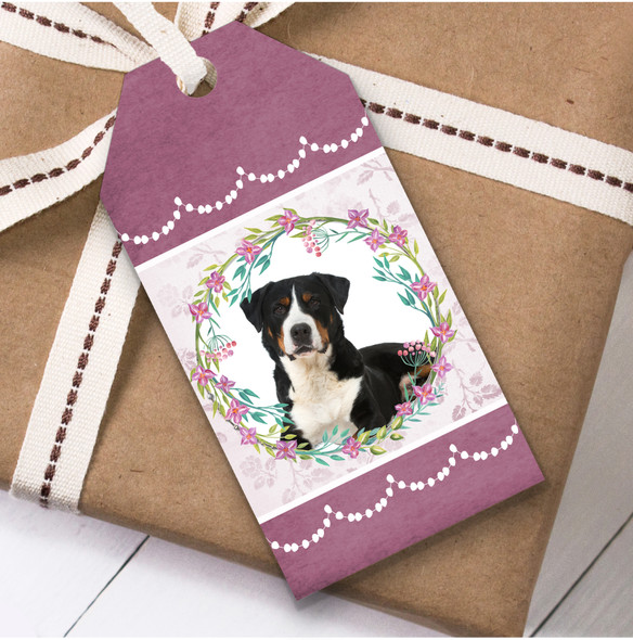Great Swiss Mountain Dog Pink Floral Birthday Present Favor Gift Tags
