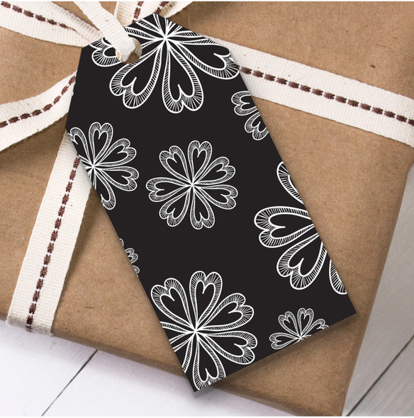 Grey And White Floral Hearts Falling Birthday Present Favor Gift Tags