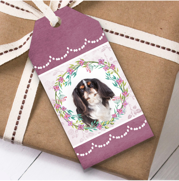 English Toy Spaniel Dog Pink Floral Birthday Present Favor Gift Tags
