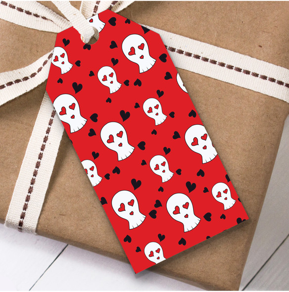 Red Cartoon Hearts Skull Children's Birthday Present Favor Gift Tags