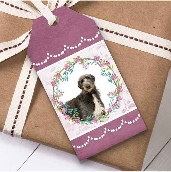 Scottish Deerhound Dog Pink Floral Birthday Present Favor Gift Tags