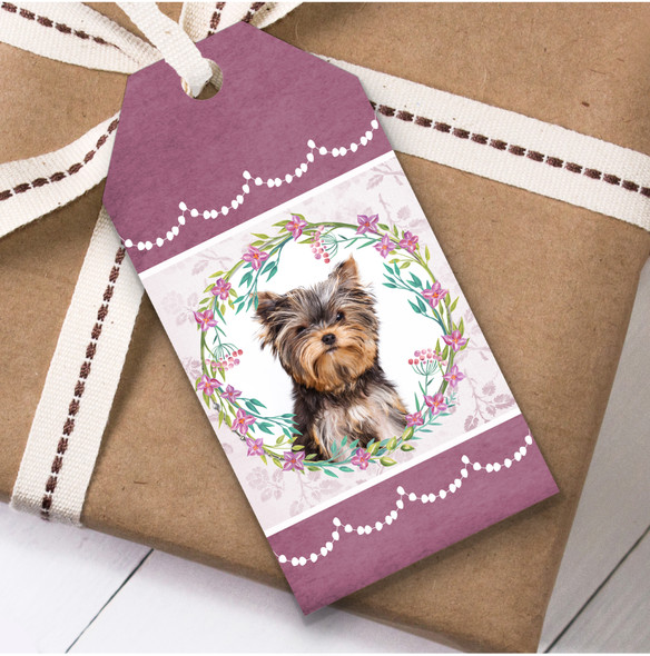 Yorkshire Terrier Dog Pink Floral Birthday Present Favor Gift Tags