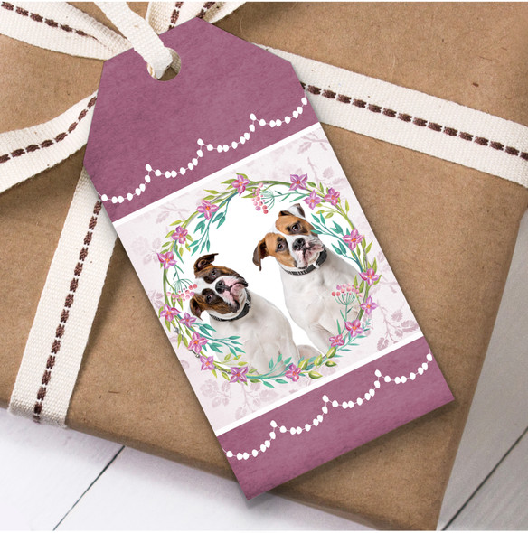 American Bulldog Dog Pink Floral Birthday Present Favor Gift Tags