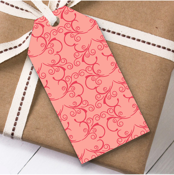 Pink And Light Pink Swirl Damask Birthday Present Favor Gift Tags