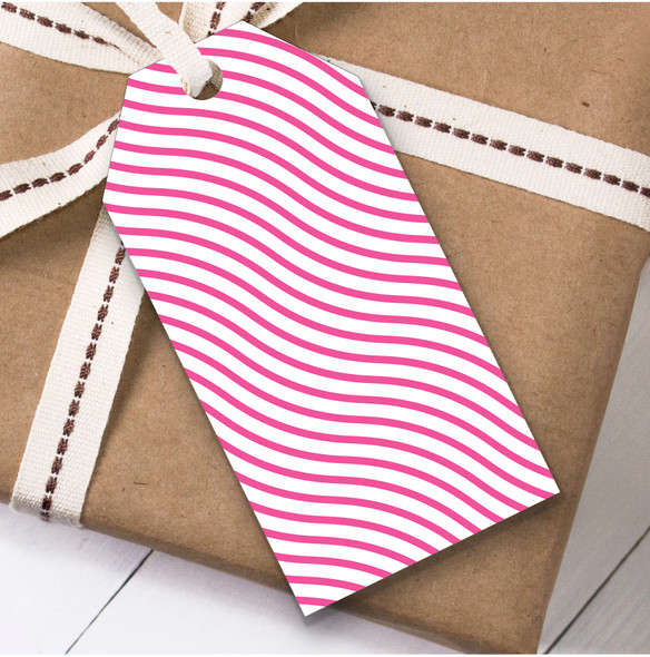 Pink And White Thin Wavey Lines Birthday Present Favor Gift Tags