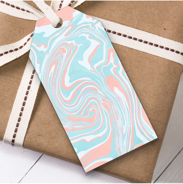 Marble Effect Green Blue Coral Birthday Present Favor Gift Tags