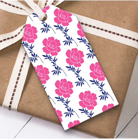 Pink Rose And Navy Stem Repeat Birthday Present Favor Gift Tags