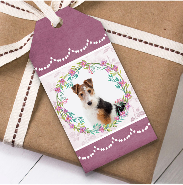 Fox Terrier Dog Pink Floral Birthday Present Favor Gift Tags
