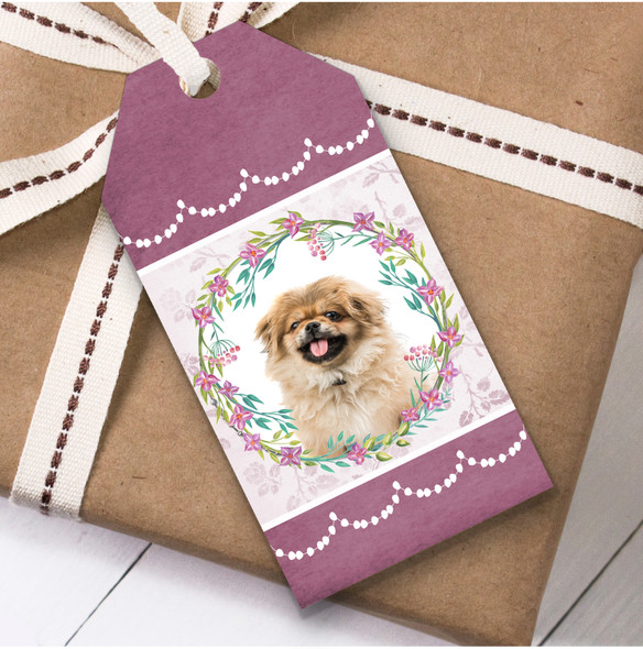 Pekingese Dog Pink Floral Birthday Present Favor Gift Tags