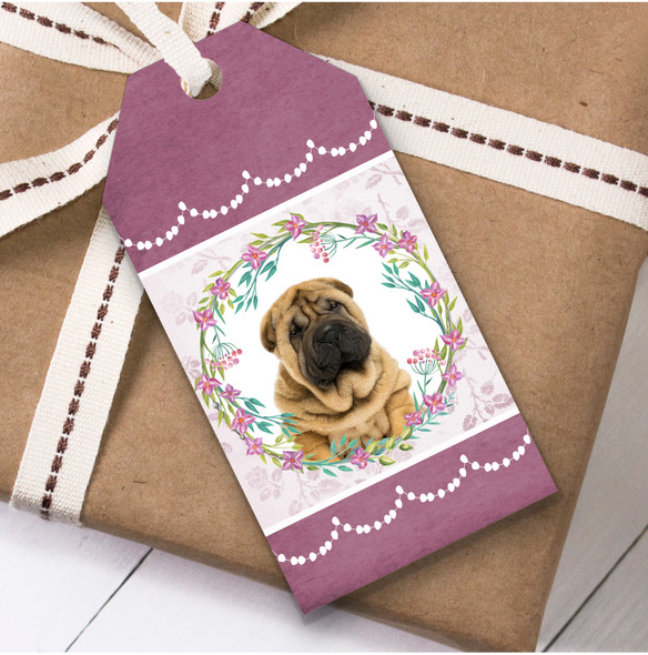 Shar-Pei Dog Pink Floral Birthday Present Favor Gift Tags