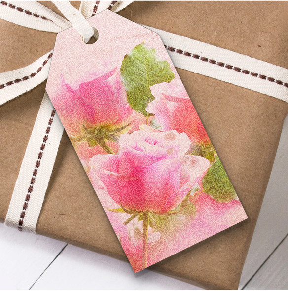 Vintage Pink Rose Floral Birthday Present Favor Gift Tags