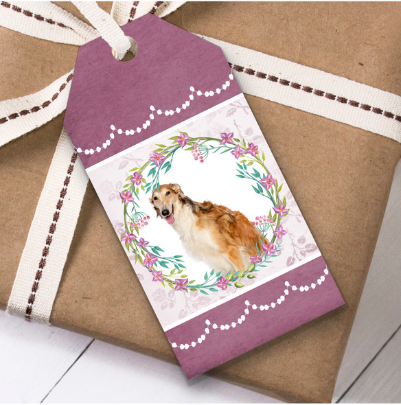 Borzoi Dog Pink Floral Birthday Present Favor Gift Tags