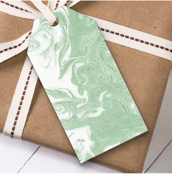 Marble Effect Green Birthday Present Favor Gift Tags