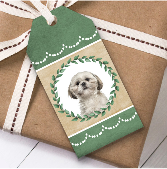 Shih Tzu Dog Green Birthday Present Favor Gift Tags