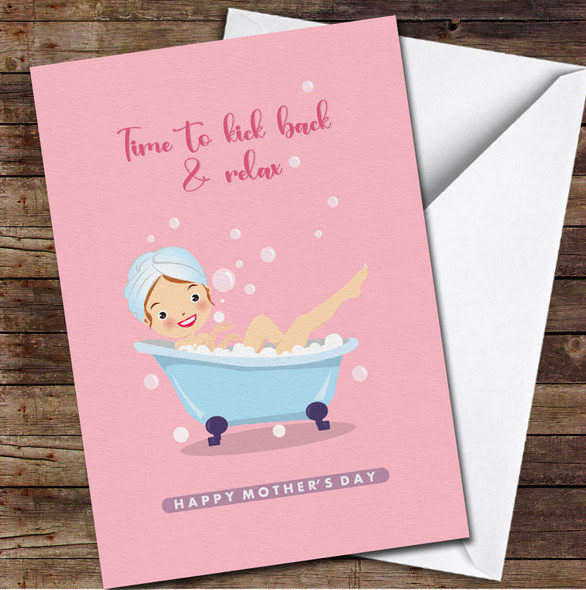 Brown Hair Bubble Bath Relax Personalised Mother's Day Card