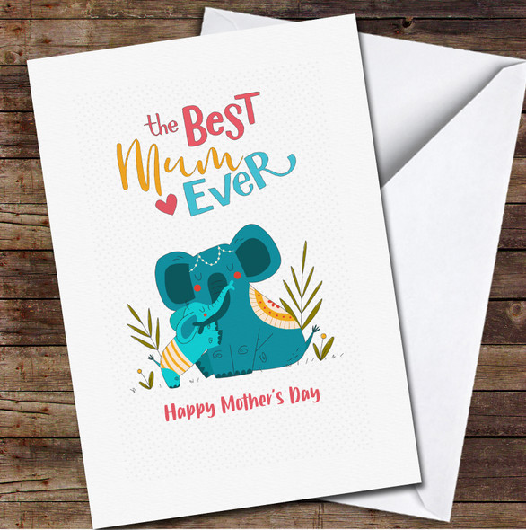 Green Elephant Mum With Baby Personalised Mother's Day Card