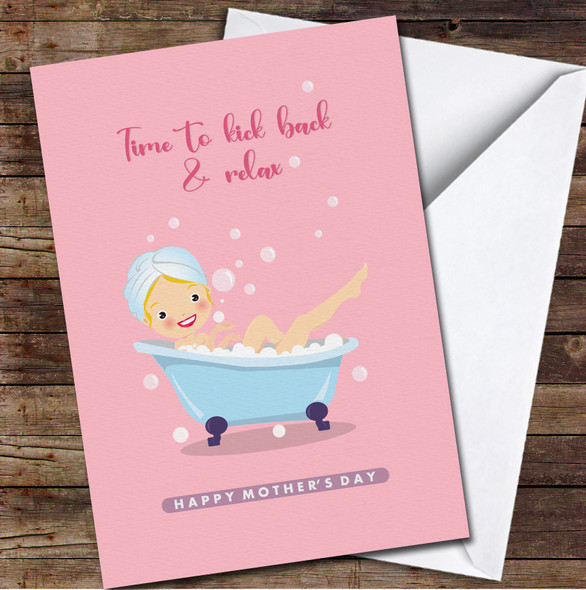 Blonde Hair Bubble Bath Personalised Mother's Day Card