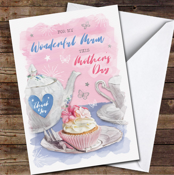 Painted Pretty Pink Purple Afternoon Tea Personalised Mother's Day Card