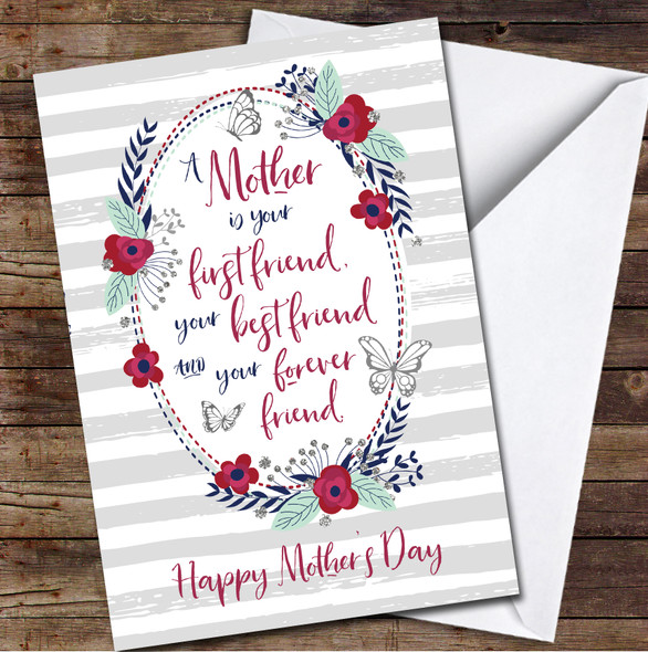 Flowers Butterfly A Mother Best Friend Personalised Mother's Day Card