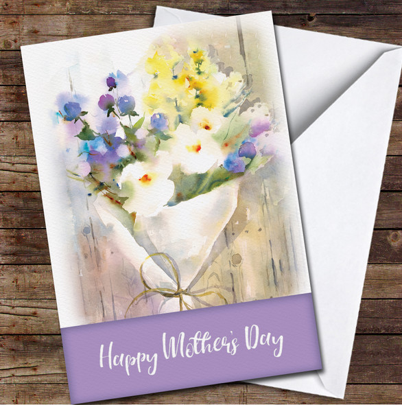 Purple Painted Bouquet Of Flowers Personalised Mother's Day Card