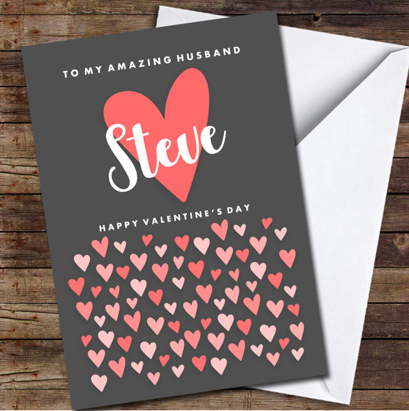 Red And Pink Hearts On Dark Grey Background Personalised Valentine's Day Card