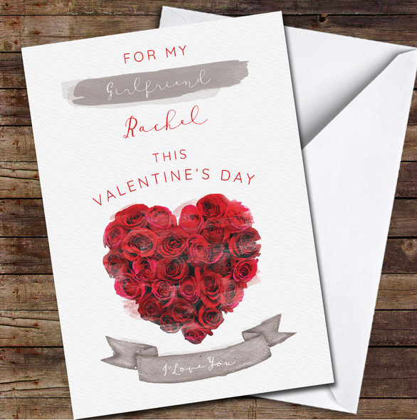 Girlfriend Roses Bouquet Watercolour Personalised Valentine's Day Card