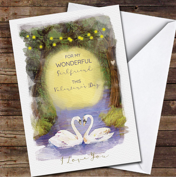 Girlfriend Forest Swans Watercolour Personalised Valentine's Day Card