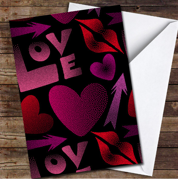 Love Text And Kissing Lips In Red Personalised Valentine's Day Card