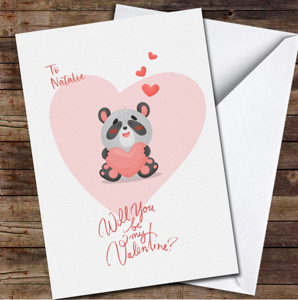 Cute Happy Panda Holding Heart Personalised Valentine's Day Card