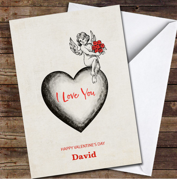 Hand Drawn Vintage Angel Heart Personalised Valentine's Day Card