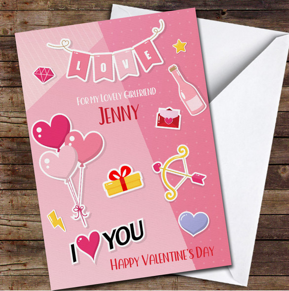 Pink Bunting Stickers Elements Personalised Valentine's Day Card