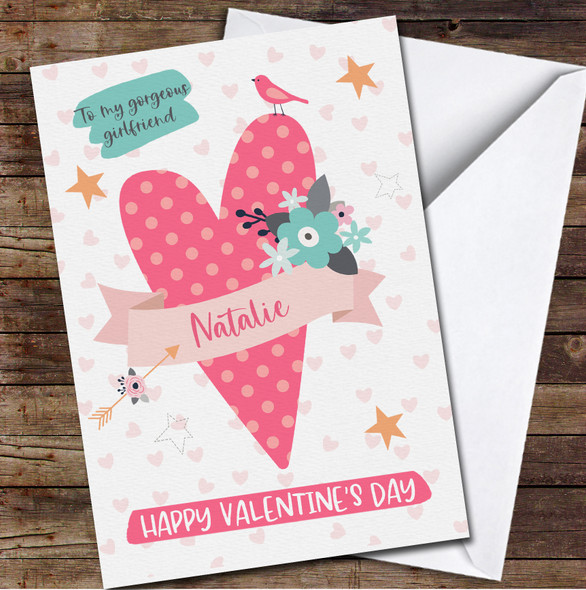 Love Heart Flowers Stars Personalised Valentine's Day Card